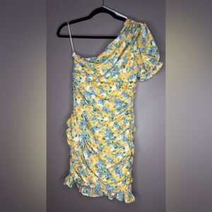 Hello Molly Yellow and Blue Floral One-Shoulder Dress size women 4